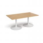 Trumpet base rectangular boardroom table 1800mm x 1000mm - white base and oak top