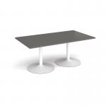 Trumpet base rectangular boardroom table 1800mm x 1000mm - white base, onyx grey top TB18-WH-OG