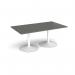 Trumpet base rectangular boardroom table 1800mm x 1000mm - white base, onyx grey top TB18-WH-OG