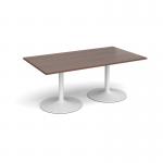 Trumpet base rectangular boardroom table 1800mm x 1000mm - white base and walnut top