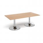 Trumpet base rectangular boardroom table 2000mm x 1000mm - chrome base, beech top TB20-C-B