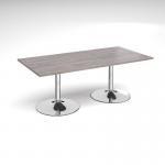 Trumpet base rectangular boardroom table 2000mm x 1000mm - chrome base and grey oak top TB20-C-GO