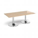 Trumpet base rectangular boardroom table 2000mm x 1000mm - chrome base, kendal oak top TB20-C-KO