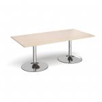 Trumpet base rectangular boardroom table 2000mm x 1000mm - chrome base and maple top