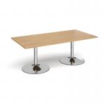 Trumpet base rectangular boardroom table 2000mm x 1000mm - chrome base and oak top