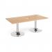 Trumpet base rectangular boardroom table 2000mm x 1000mm with central cutout 272mm x 132mm - chrome base, beech top TB20-CO-C-B