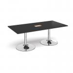 Trumpet base rectangular boardroom table 2000mm x 1000mm with central cutout 272mm x 132mm - chrome base, black top TB20-CO-C-BK