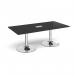 Trumpet base rectangular boardroom table 2000mm x 1000mm with central cutout 272mm x 132mm - chrome base, black top TB20-CO-C-BK