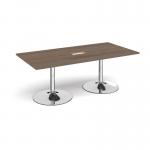 Trumpet base rectangular boardroom table 2000mm x 1000mm with central cutout 272mm x 132mm - chrome base, Barcelona walnut top TB20-CO-C-BW