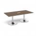 Trumpet base rectangular boardroom table 2000mm x 1000mm with central cutout 272mm x 132mm - chrome base, Barcelona walnut top TB20-CO-C-BW