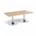 Trumpet base rectangular boardroom table 2000mm x 1000mm with central cutout 272mm x 132mm - chrome base, kendal oak top TB20-CO-C-KO