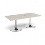 Trumpet base rectangular boardroom table 2000mm x 1000mm with central cutout 272mm x 132mm - chrome base, light grey top TB20-CO-C-LG