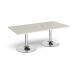 Trumpet base rectangular boardroom table 2000mm x 1000mm with central cutout 272mm x 132mm - chrome base, light grey top TB20-CO-C-LG