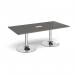 Trumpet base rectangular boardroom table 2000mm x 1000mm with central cutout 272mm x 132mm - chrome base, onyx grey top TB20-CO-C-OG