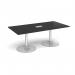 Trumpet base rectangular boardroom table 2000mm x 1000mm with central cutout 272mm x 132mm - silver base, black top TB20-CO-S-BK