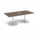Trumpet base rectangular boardroom table 2000mm x 1000mm with central cutout 272mm x 132mm - silver base, Barcelona walnut top TB20-CO-S-BW