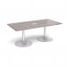 Trumpet base rectangular boardroom table 2000mm x 1000mm with central cutout 272mm x 132mm - silver base, grey oak top TB20-CO-S-GO