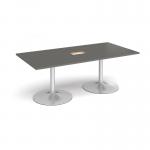 Trumpet base rectangular boardroom table 2000mm x 1000mm with central cutout 272mm x 132mm - silver base, onyx grey top TB20-CO-S-OG