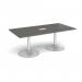 Trumpet base rectangular boardroom table 2000mm x 1000mm with central cutout 272mm x 132mm - silver base, onyx grey top TB20-CO-S-OG