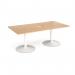 Trumpet base rectangular boardroom table 2000mm x 1000mm with central cutout 272mm x 132mm - white base, beech top TB20-CO-WH-B