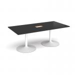 Trumpet base rectangular boardroom table 2000mm x 1000mm with central cutout 272mm x 132mm - white base, black top TB20-CO-WH-BK