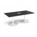 Trumpet base rectangular boardroom table 2000mm x 1000mm with central cutout 272mm x 132mm - white base, black top TB20-CO-WH-BK