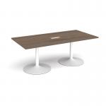 Trumpet base rectangular boardroom table 2000mm x 1000mm with central cutout 272mm x 132mm - white base, Barcelona walnut top TB20-CO-WH-BW