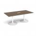 Trumpet base rectangular boardroom table 2000mm x 1000mm with central cutout 272mm x 132mm - white base, Barcelona walnut top TB20-CO-WH-BW