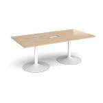 Trumpet base rectangular boardroom table 2000mm x 1000mm with central cutout 272mm x 132mm - white base, kendal oak top TB20-CO-WH-KO