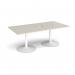 Trumpet base rectangular boardroom table 2000mm x 1000mm with central cutout 272mm x 132mm - white base, light grey top TB20-CO-WH-LG