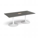 Trumpet base rectangular boardroom table 2000mm x 1000mm with central cutout 272mm x 132mm - white base, onyx grey top TB20-CO-WH-OG