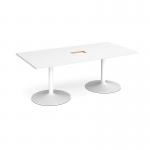 Trumpet base rectangular boardroom table 2000mm x 1000mm with central cutout 272mm x 132mm - white base and white top