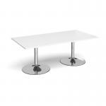 Trumpet base rectangular boardroom table 2000mm x 1000mm - chrome base, white top TB20-C-WH