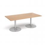 Trumpet base rectangular boardroom table 2000mm x 1000mm - silver base and beech top