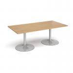 Trumpet base rectangular boardroom table 2000mm x 1000mm - silver base and oak top