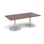 Trumpet base rectangular boardroom table 2000mm x 1000mm - silver base and walnut top TB20-S-W