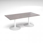 Trumpet base rectangular boardroom table 2000mm x 1000mm - white base and grey oak top TB20-WH-GO