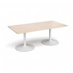 Trumpet base rectangular boardroom table 2000mm x 1000mm - white base and maple top