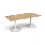 Trumpet base rectangular boardroom table 2000mm x 1000mm - white base, oak top TB20-WH-O