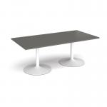 Trumpet base rectangular boardroom table 2000mm x 1000mm - white base, onyx grey top TB20-WH-OG