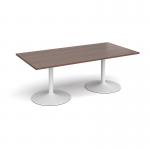 Trumpet base rectangular boardroom table 2000mm x 1000mm - white base and walnut top TB20-WH-W