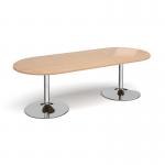 Trumpet base radial end boardroom table 2400mm x 1000mm - chrome base and beech top