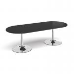 Trumpet base radial end boardroom table 2400mm x 1000mm - chrome base, black top TB24-C-BK