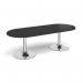 Trumpet base radial end boardroom table 2400mm x 1000mm - chrome base, black top TB24-C-BK