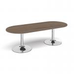 Trumpet base radial end boardroom table 2400mm x 1000mm - chrome base, Barcelona walnut top TB24-C-BW