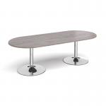 Trumpet base radial end boardroom table 2400mm x 1000mm - chrome base, grey oak top TB24-C-GO