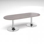 Trumpet base radial end boardroom table 2400mm x 1000mm - chrome base and grey oak top TB24-C-GO