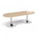 Trumpet base radial end boardroom table 2400mm x 1000mm - chrome base, kendal oak top TB24-C-KO