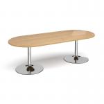 Trumpet base radial end boardroom table 2400mm x 1000mm - chrome base and oak top