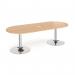 Trumpet base radial end boardroom table 2400mm x 1000mm with central cutout 272mm x 132mm - chrome base, beech top TB24-CO-C-B